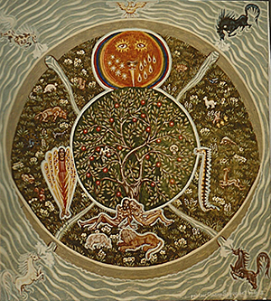 Tableau de Charles Sahuguet : Le Jardin (39 x 35) 1978.